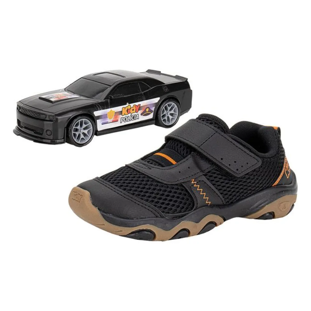 Kit Tênis Infantil Play Respitec + Carrinho Kidy 0070826 PRETO/LARANJA 25