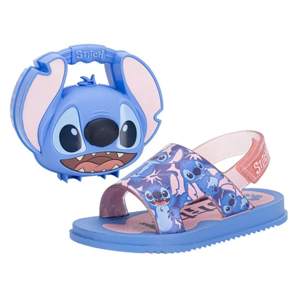 Kit Sandália Infantil Stitch + Maleta Disney Grendene Kids 23326 AZUL/ROSA 17/18