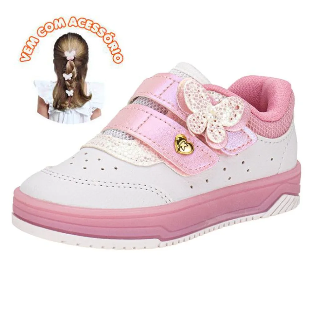 Tênis Infantil Feminino Happy Kidy 3130051 BRANCO/ROSA 22