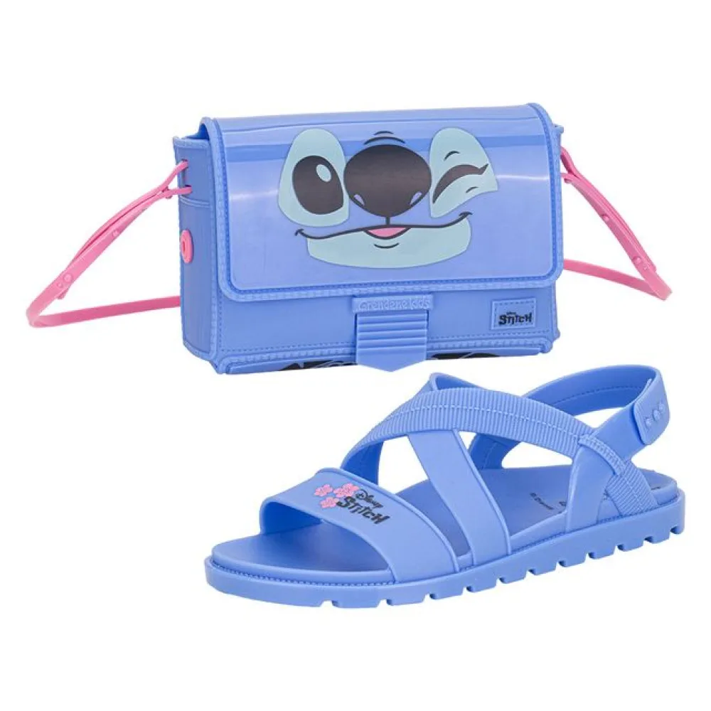 Kit Sandália Infantil Disney Fun e Bag Stitch Grendene Kids 23269 AZUL 26/27