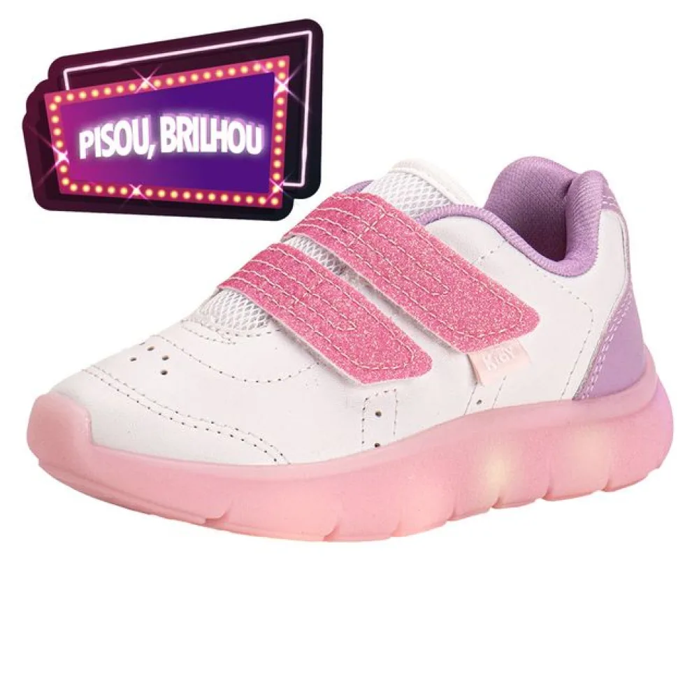 Tênis Infantil Feminino Led Flex Light Kidy 0201211 BRANCO/ROSA 22
