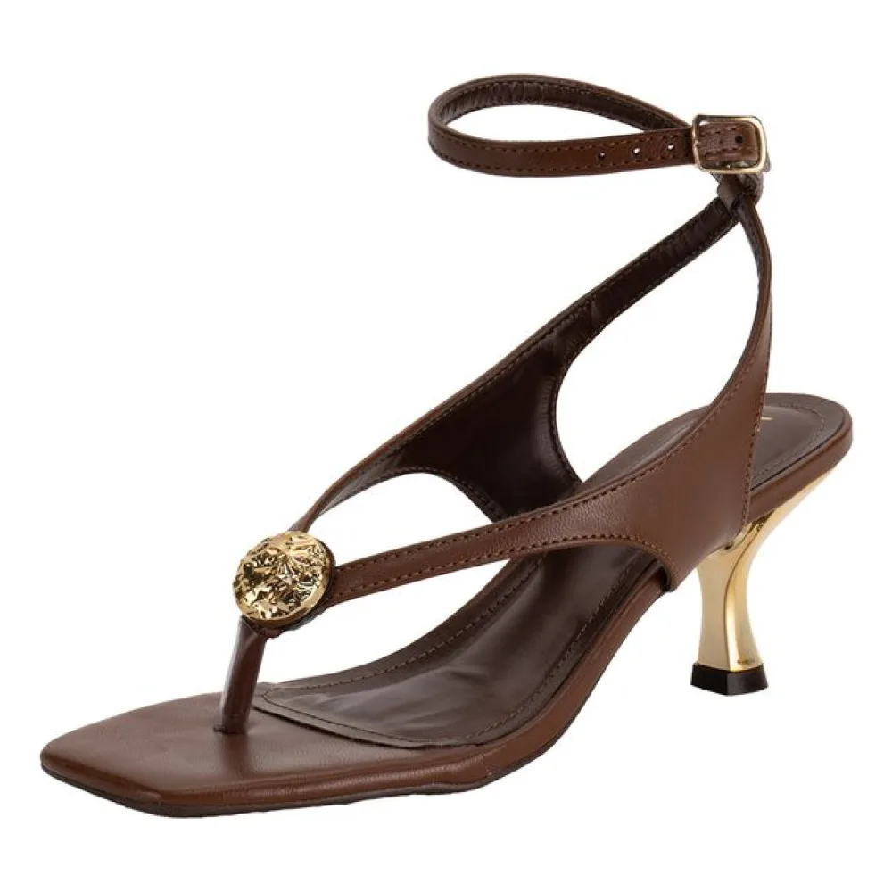 Sandália Feminina Salto Taça Via Marte 177043 CHOCOLATE 36