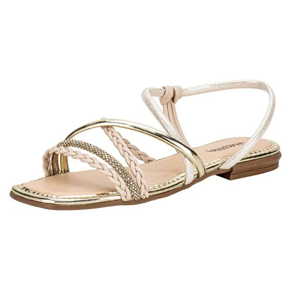 Sandália Feminina Flat Mississipi J0661 BEGE/OURO 35
