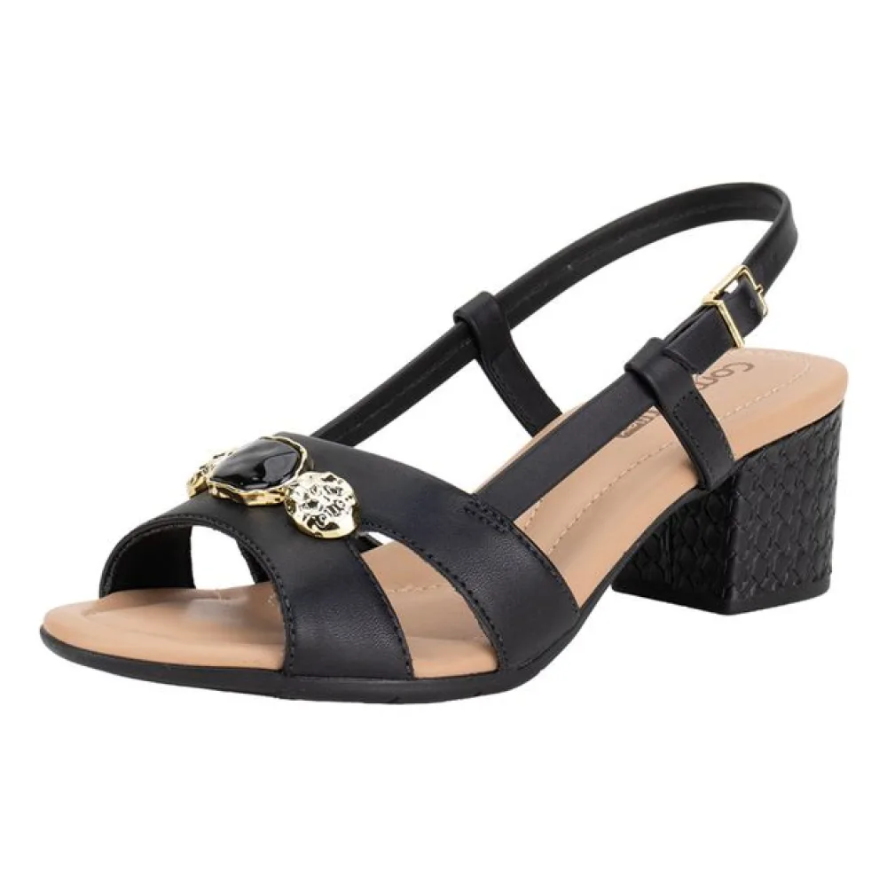 Sandália Feminina Salto Grosso ComfortFlex 2557408 PRETO 34