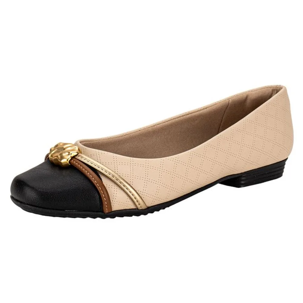 Sapatilha Feminina Flat Piccadilly 250267 BEGE/PRETO 34