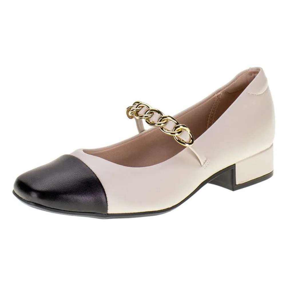 Sapato Feminino Salto Grosso Moleca - 5795104 BRANCO/PRETO 34