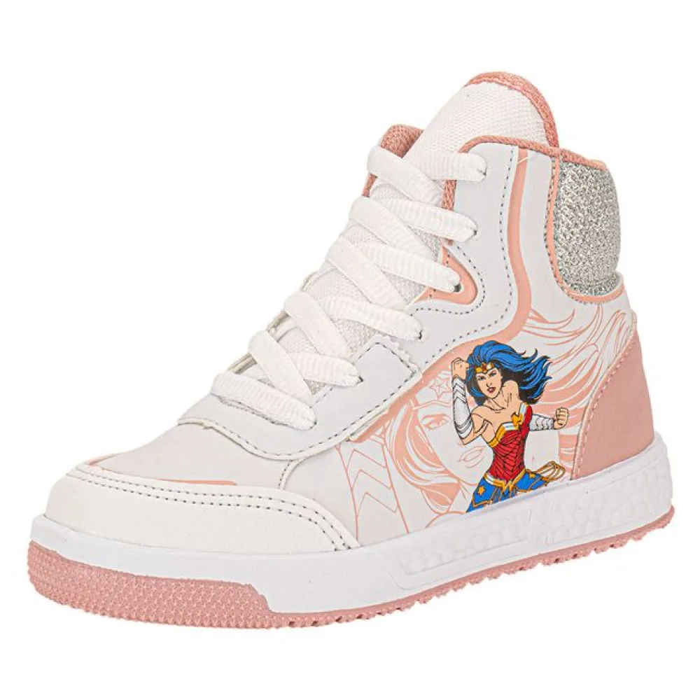 Tênis Infantil Cano Alto Mulher Maravilha Via Vip W3815 BRANCO/ROSA 31
