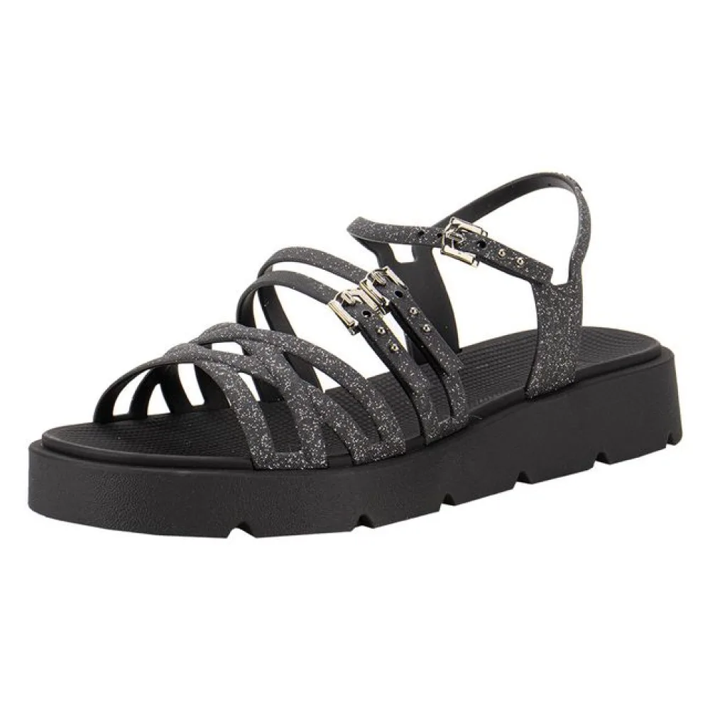 Sandália Feminina Flat Sparkle Zaxy 19027 PRETO 37