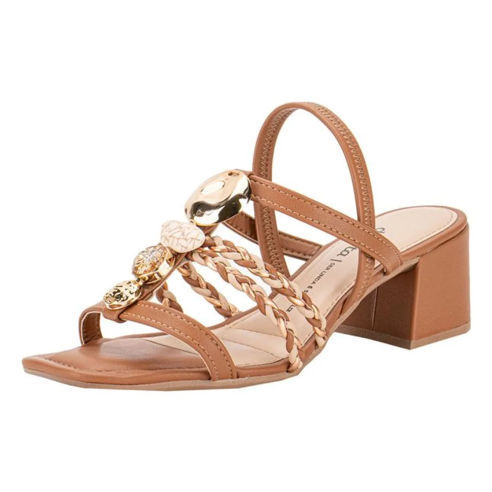 Sandália Feminina Salto Grosso Dakota Y8211 CARAMELO 34
