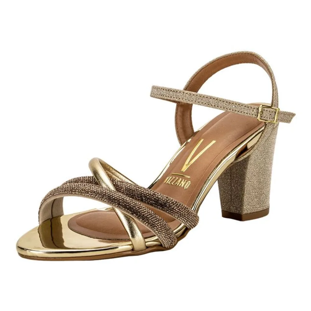 Sandália Feminina Salto Grosso Vizzano 62621026 OURO 35