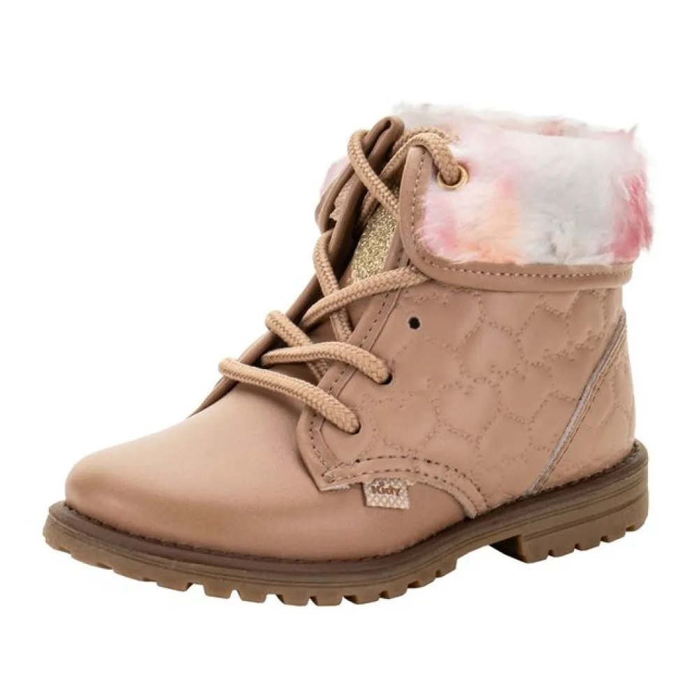 Bota Infantil Feminina Coturno Fashion Kidy 0840086 BEGE/ROSA 22