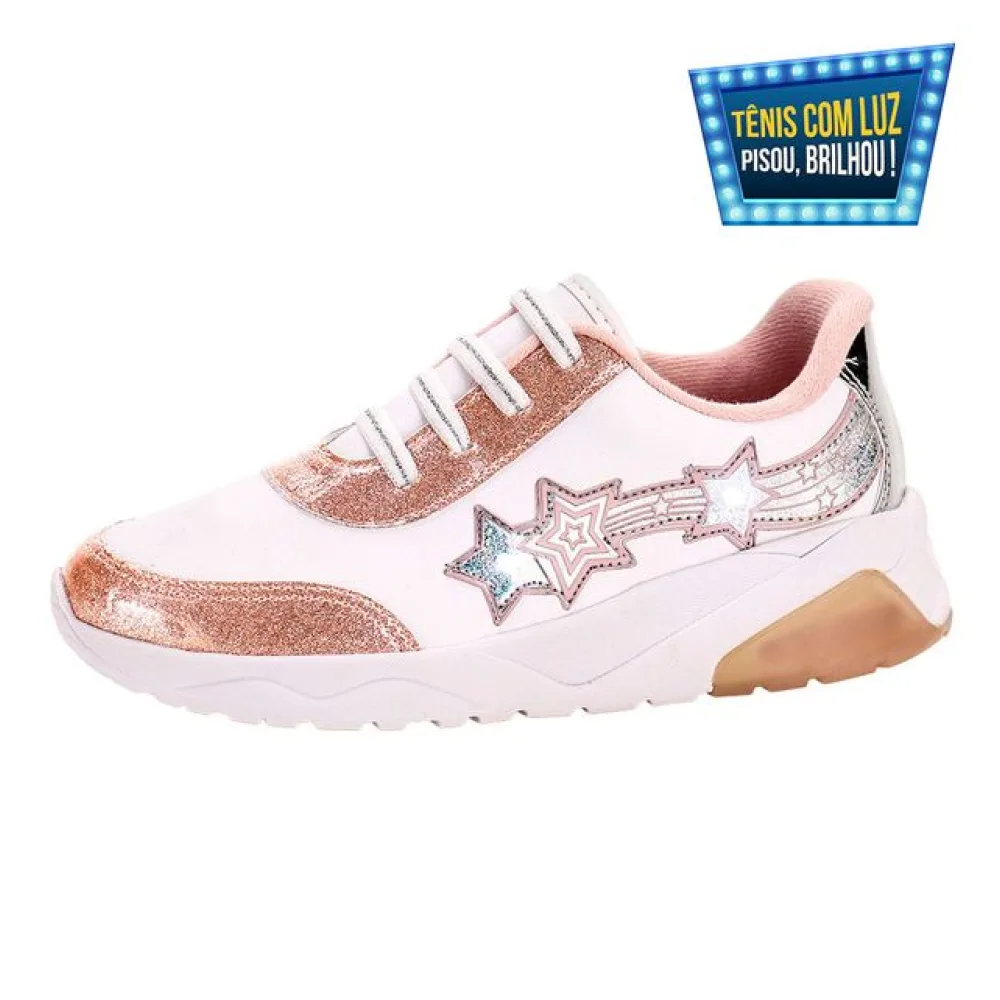 Tênis Infantil Feminino Led Molekinha 2571307 BRANCO/ROSA 31