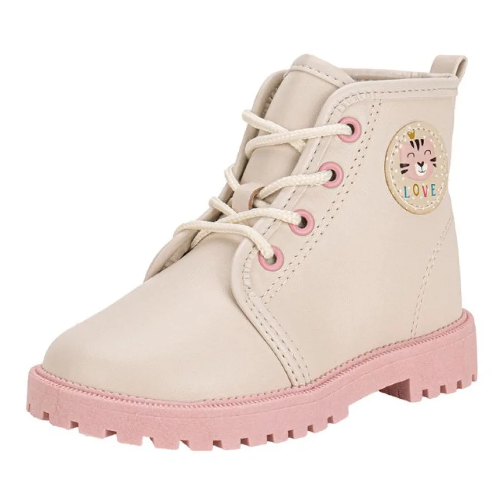 Bota Infantil Feminina Coturno Molekinha 2126525 BEGE/ROSA 17