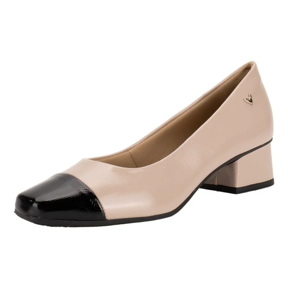 Sapato Feminino Salto Grosso Mississipi ME903 BEGE/PRETO 35