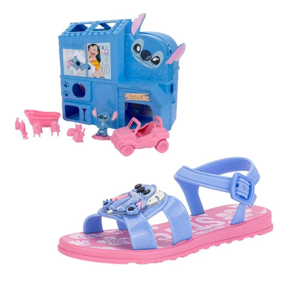 Kit Sandália Infantil Stitch + Pet Shop Disney Grendene Kids 23321 AZUL/ROSA 25