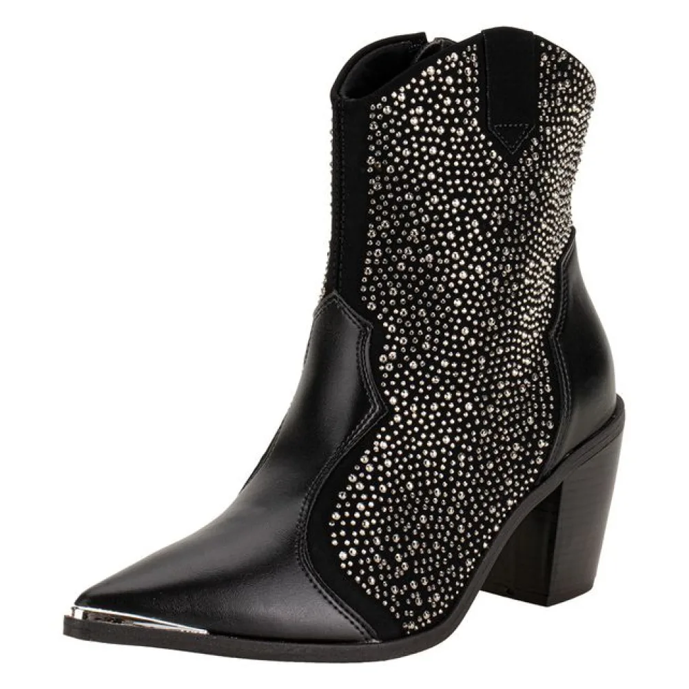 Bota Feminina Country Cano Baixo Vizzano 3070111 PRETO/PRATA 34