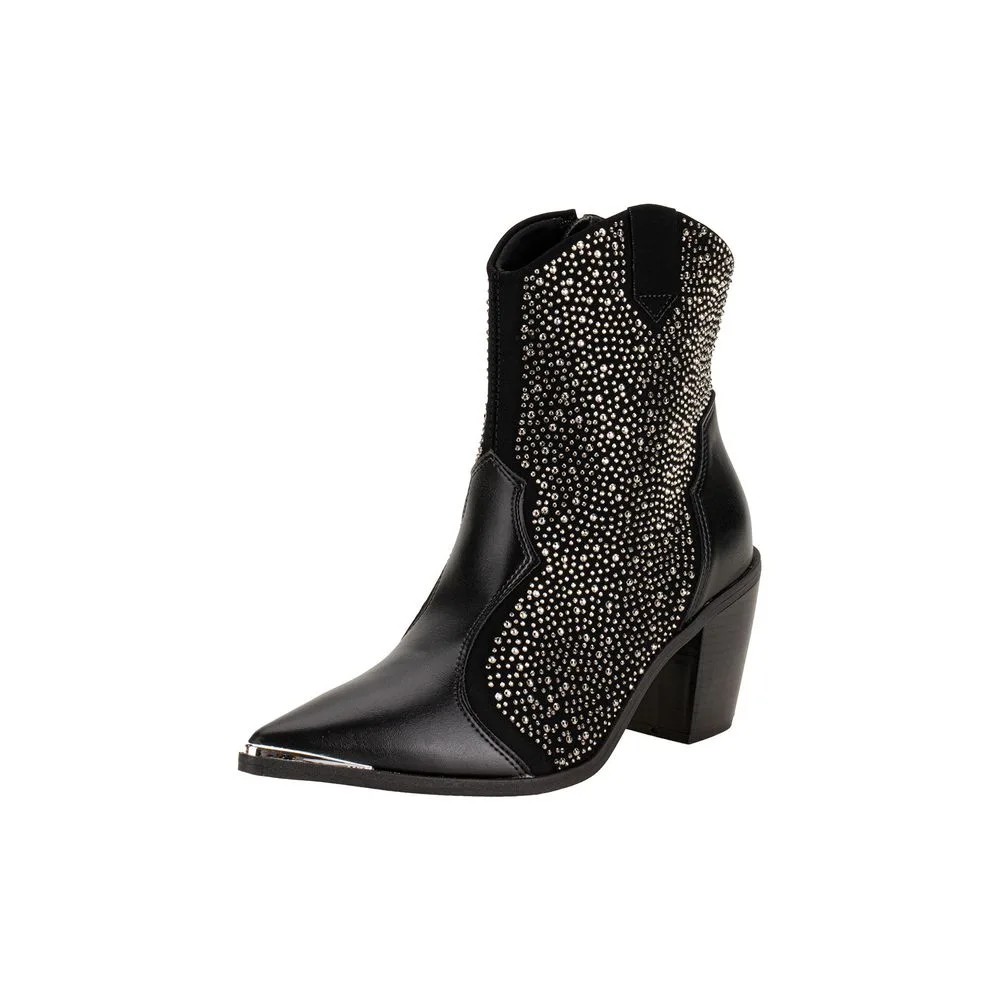 Bota Feminina Country Cano Baixo Vizzano 3070111 PRETO/PRATA 34