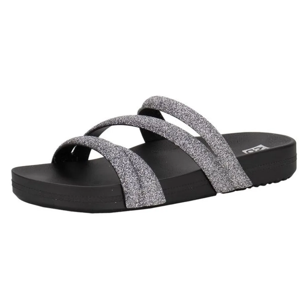 Sandália Feminina Flat Glitter Zaxy - 18956 PRETO/CINZA 36