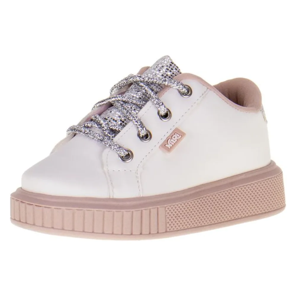 Tênis Infantil Feminino Gliter NilQi - 020 BRANCO/ROSA 22