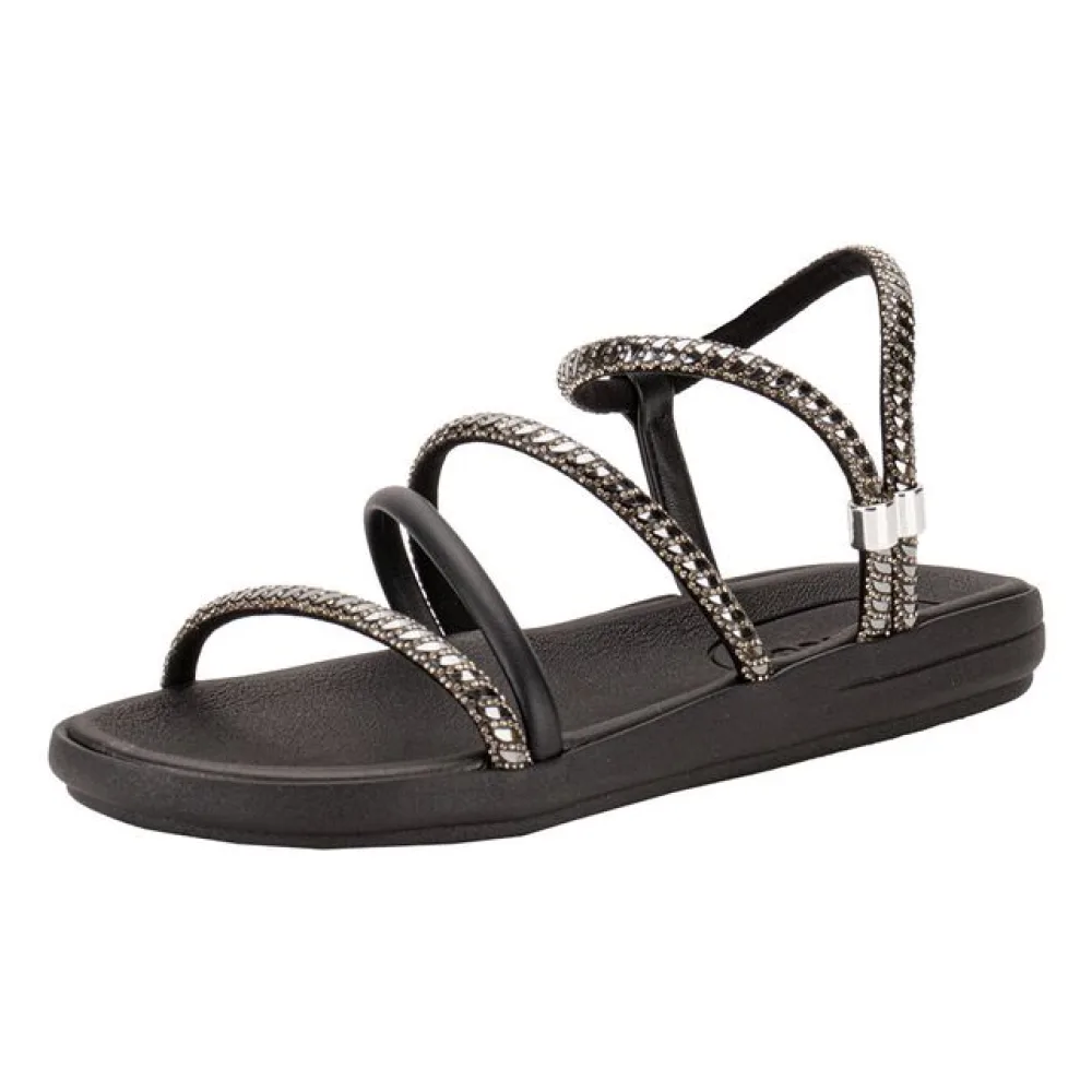 Sandália Feminina Flat Moleca 5525104 PRETO/CINZA 34