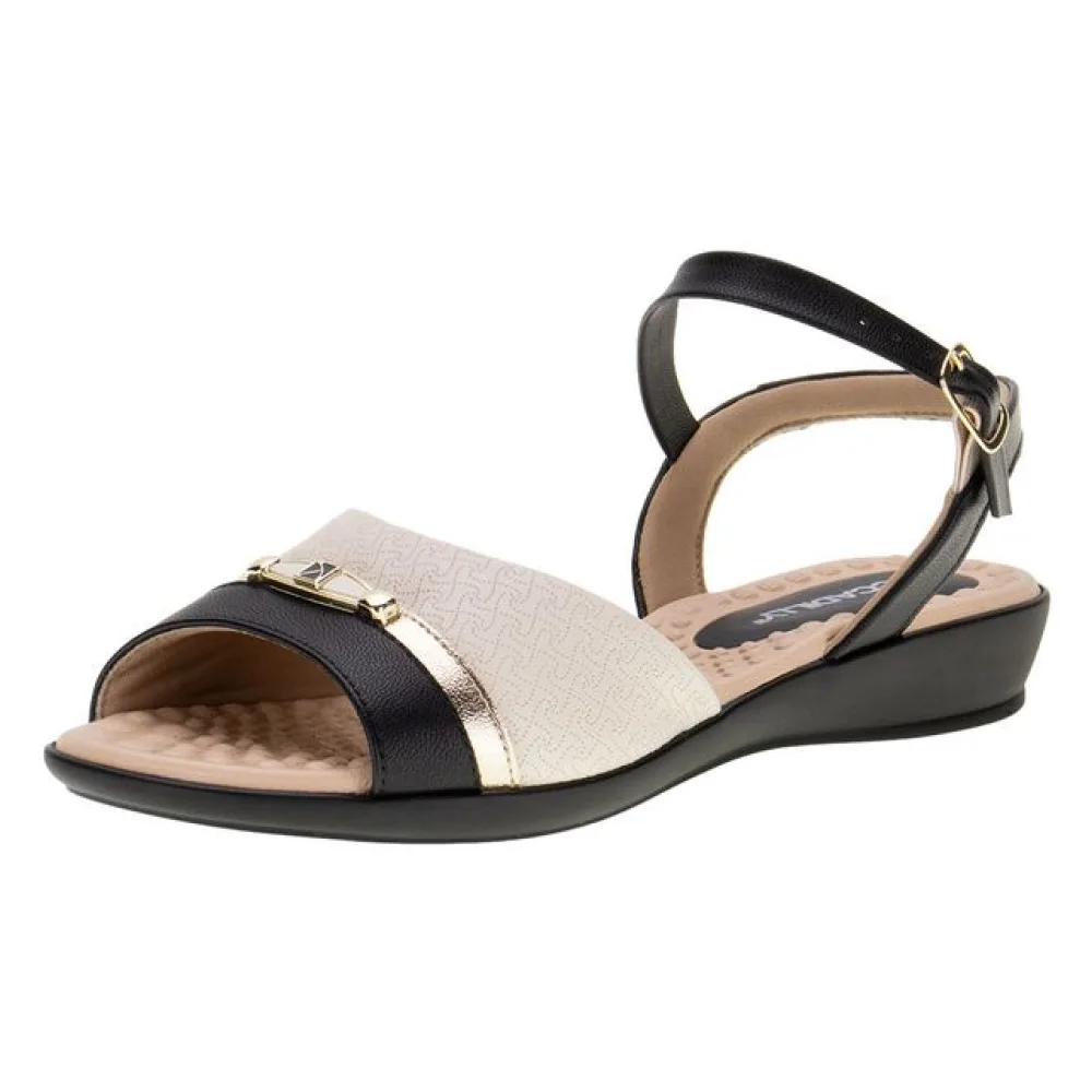 Sandália Feminina Flat Piccadilly - 5003517 BEGE/PRETO 38