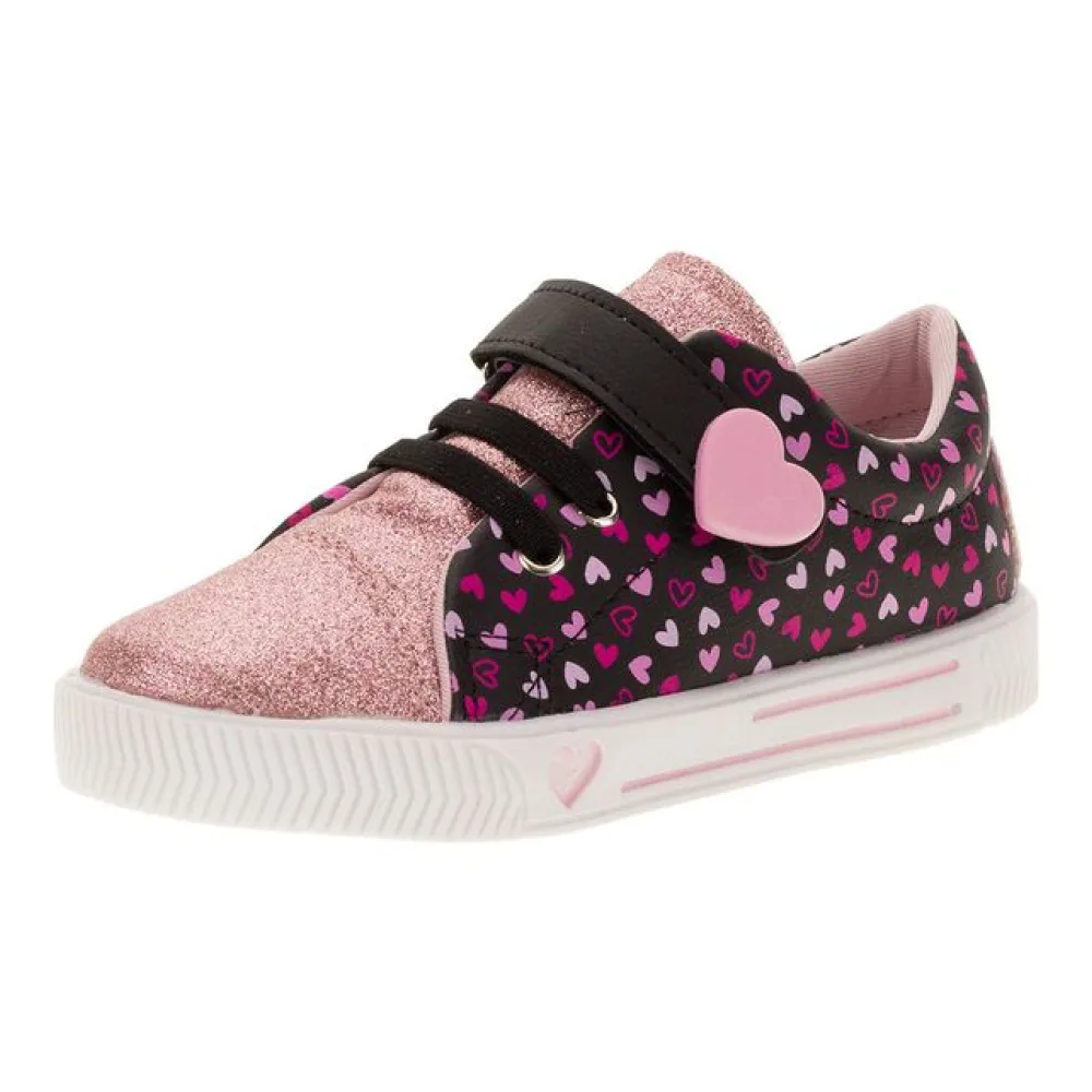 Tênis Infantil Feminino Linda Jú - 15551 PRETO/ROSA 01 21