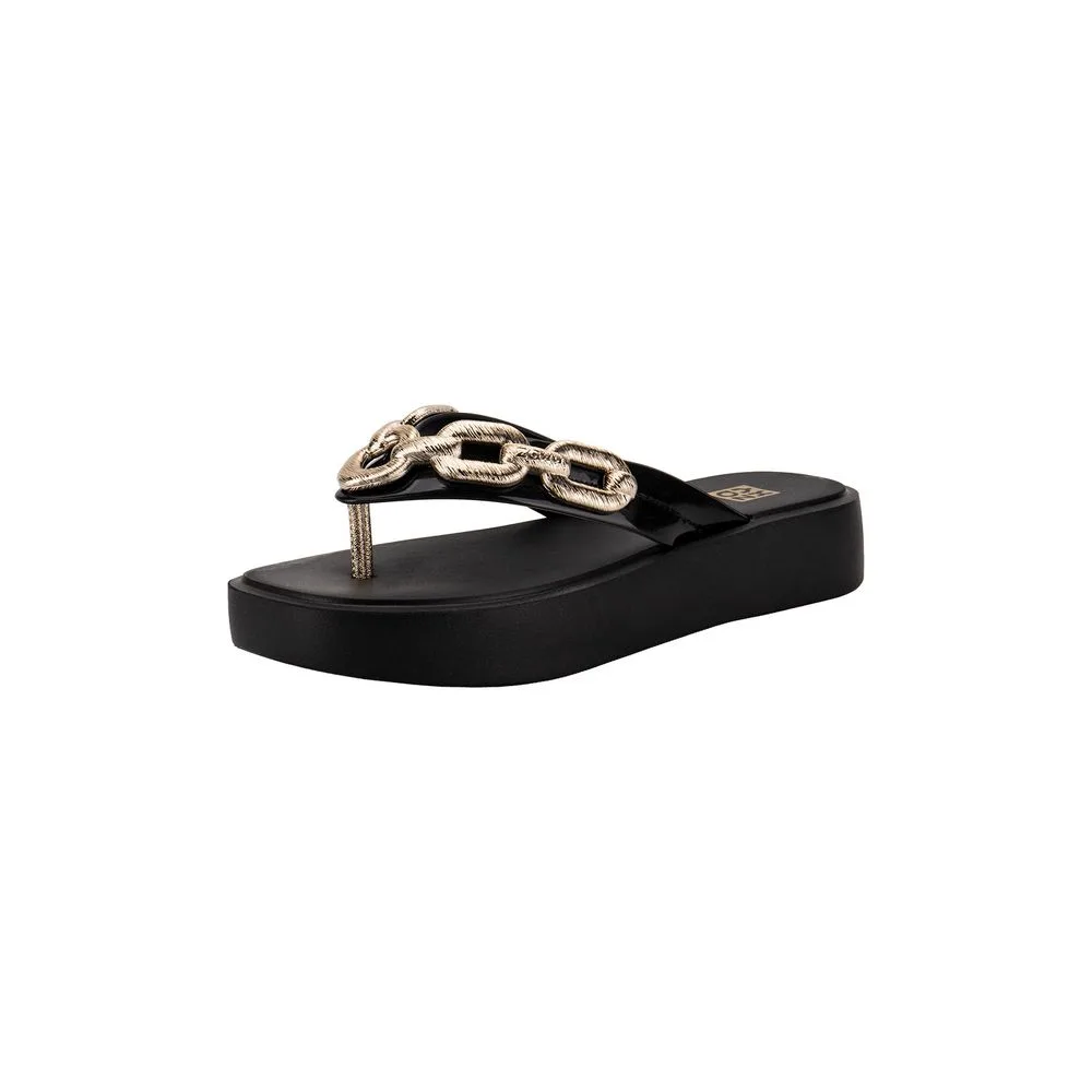 Tamanco Feminino Flat Chain Zaxy 19154 PRETO/DOURADO 37
