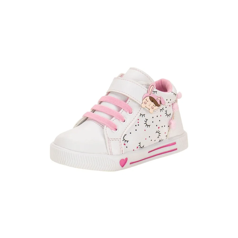 Tênis Infantil Feminino Cano Alto Linda Jú 60221 BRANCO/ROSA 21