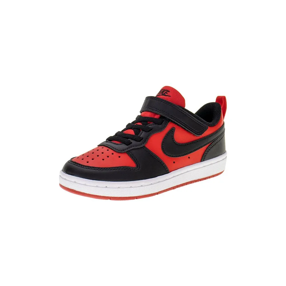 Tênis Infantil Court Borough Low Regraft Nike DV5457 PRETO/VERMELHO 28