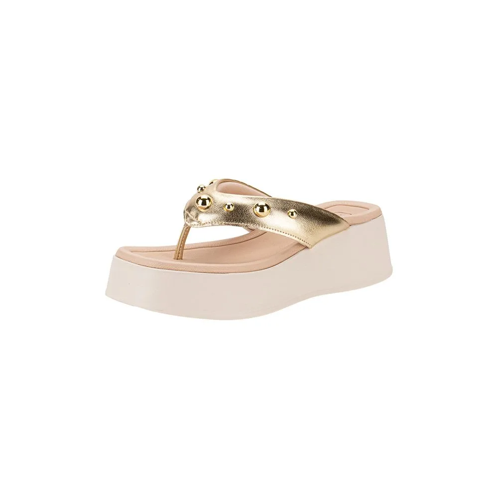 Tamanco Feminino Anabela Beira Rio 8530104 BEGE/OURO 39