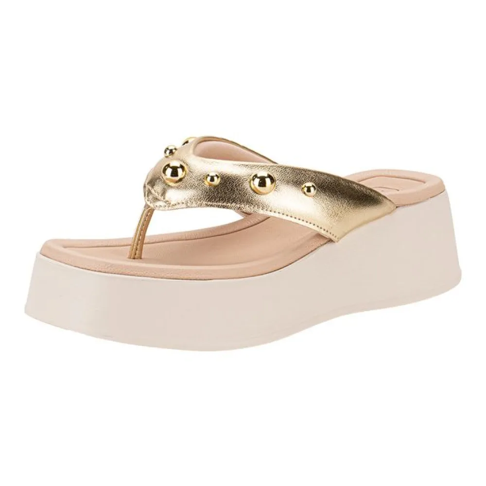 Tamanco Feminino Anabela Beira Rio 8530104 BEGE/OURO 39