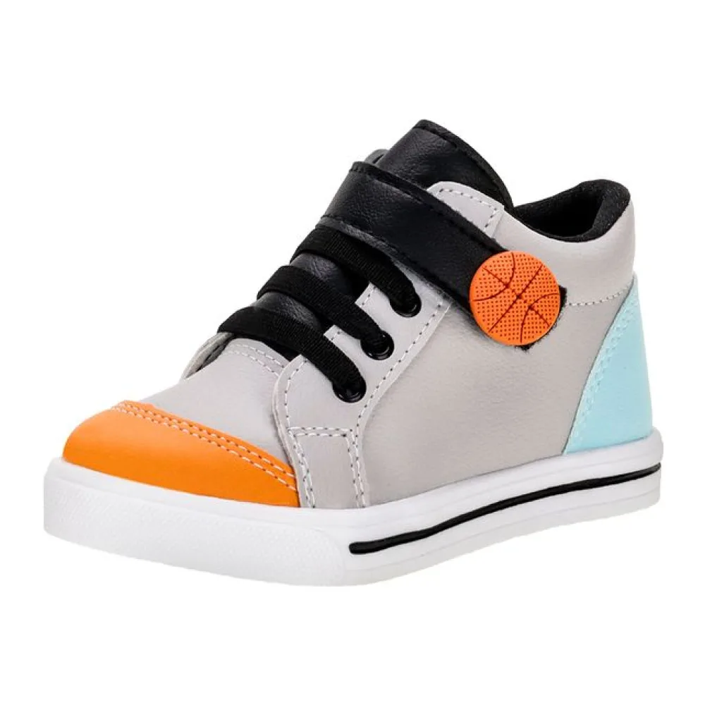Tênis Infantil Masculino Cano Alto Lindo Jú 502477 CINZA/LARANJA 21
