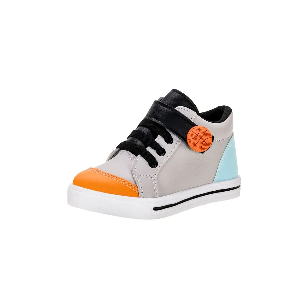 Tênis Infantil Masculino Cano Alto Lindo Jú 502477 CINZA/LARANJA 21