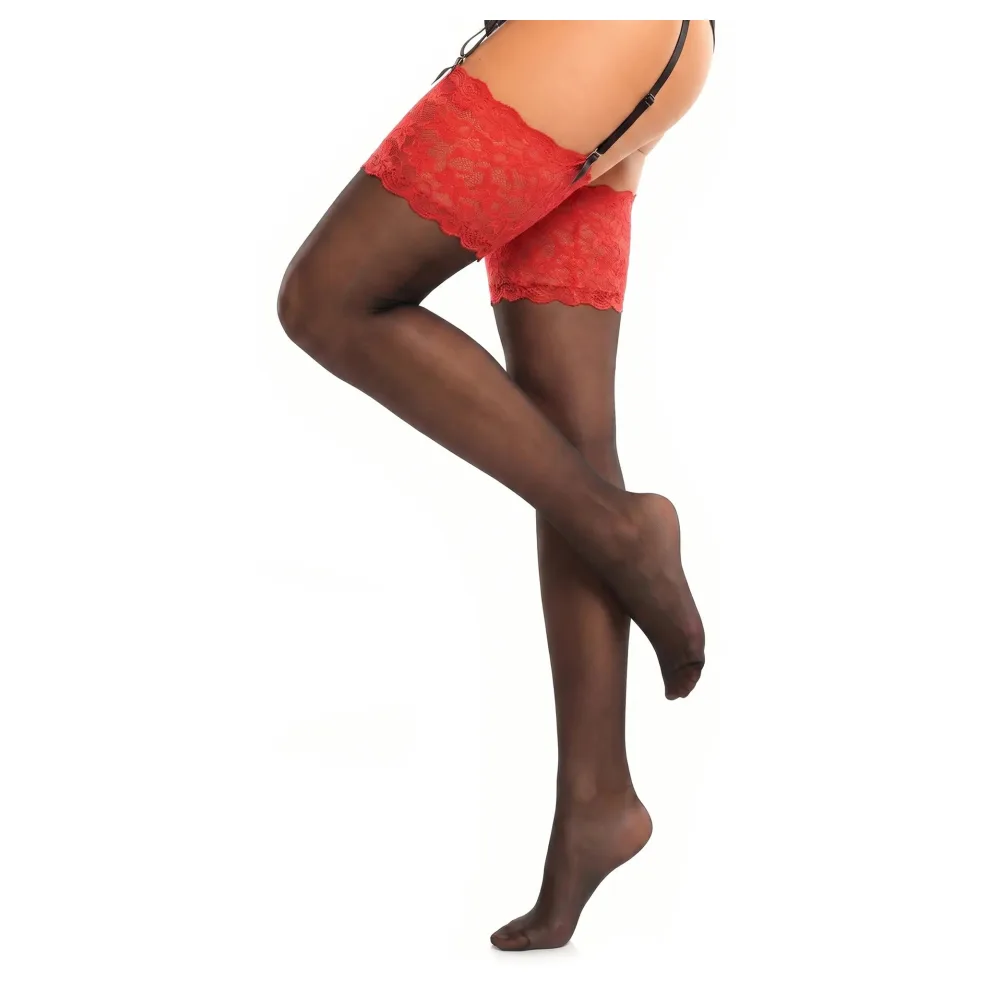 Glamory Luxury 20 Strapsstrümpfe | Farbe: Black / Red | Größe: 56-58
