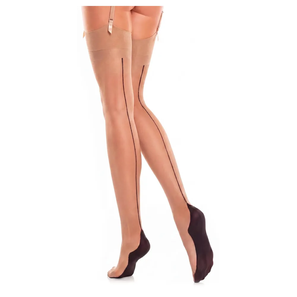 Glamory Delight 20 Strapsstrümpfe mit Naht | Farbe: Teint-Black Seam | Größe: 48-50