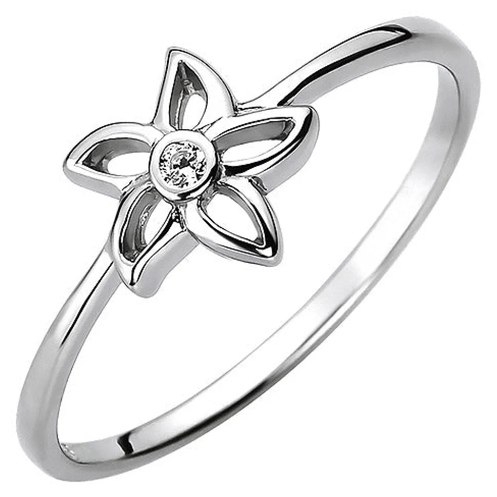 Damen Ring Blume 925 Sterling Silber 1 Zirkonia Silberring-50