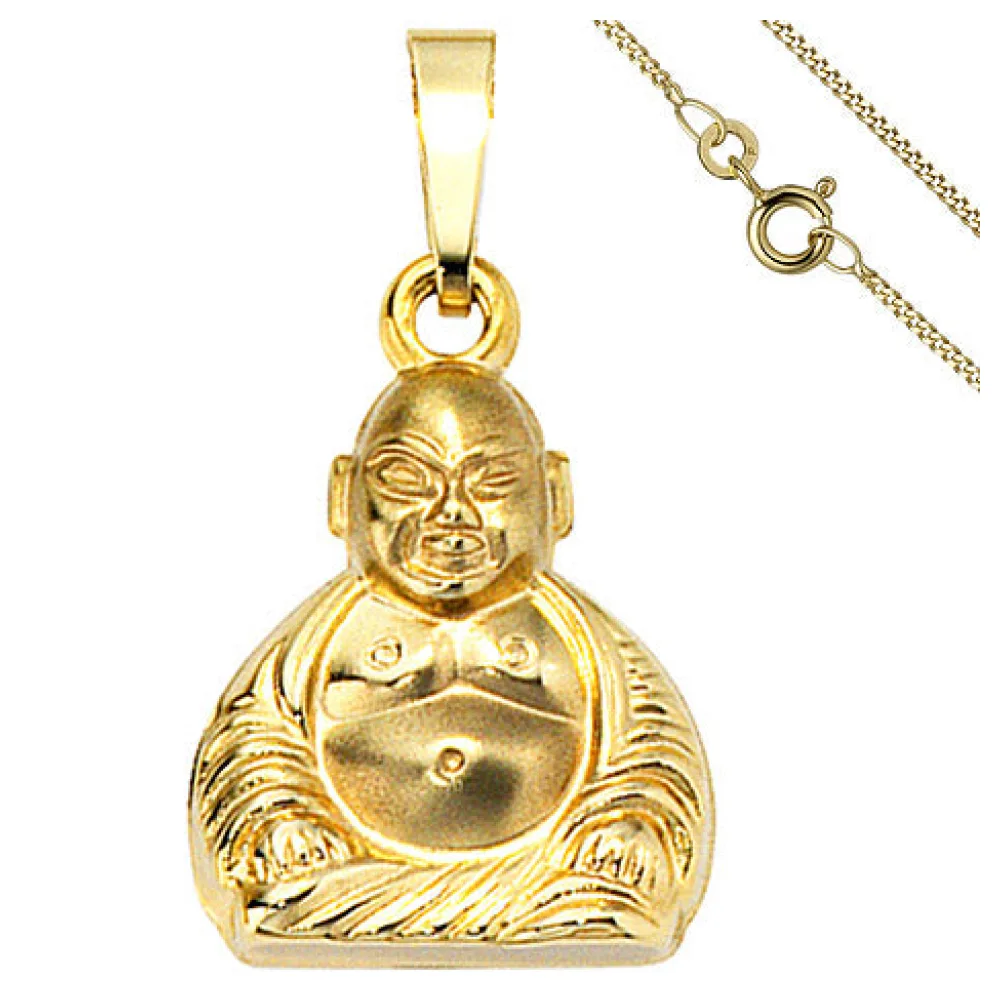 Anhänger Buddha 333 Gold Gelbgold mit Kette 45 cm