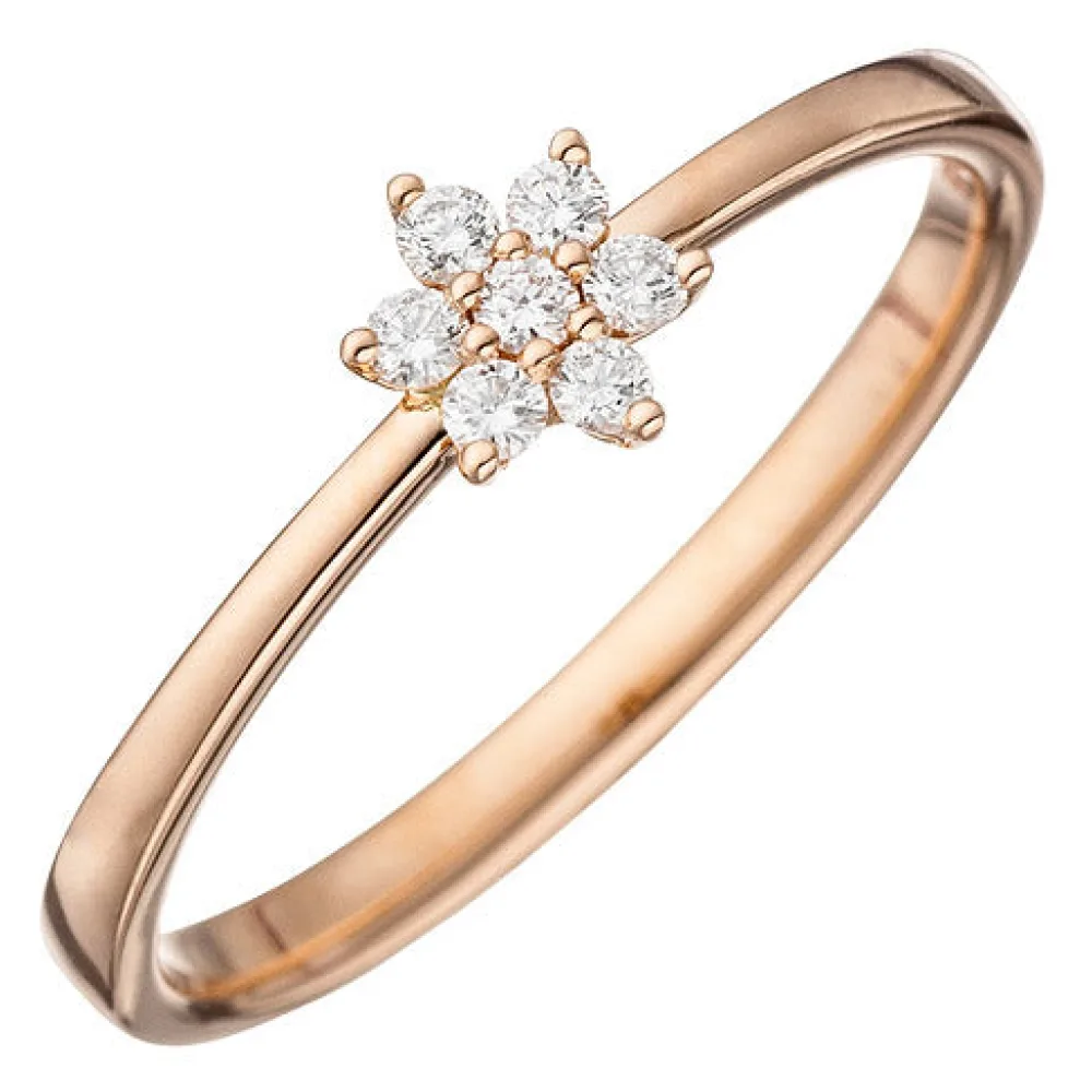 Damen Ring 585 Gold Rotgold 7 Diamanten Brillanten Diamantring Rotgoldring-56