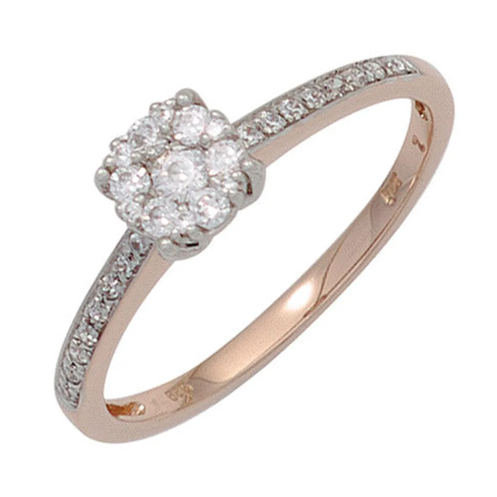 Damen Ring 585 Gold Rotgold Weißgold bicolor 29 Diamanten Brillanten-60