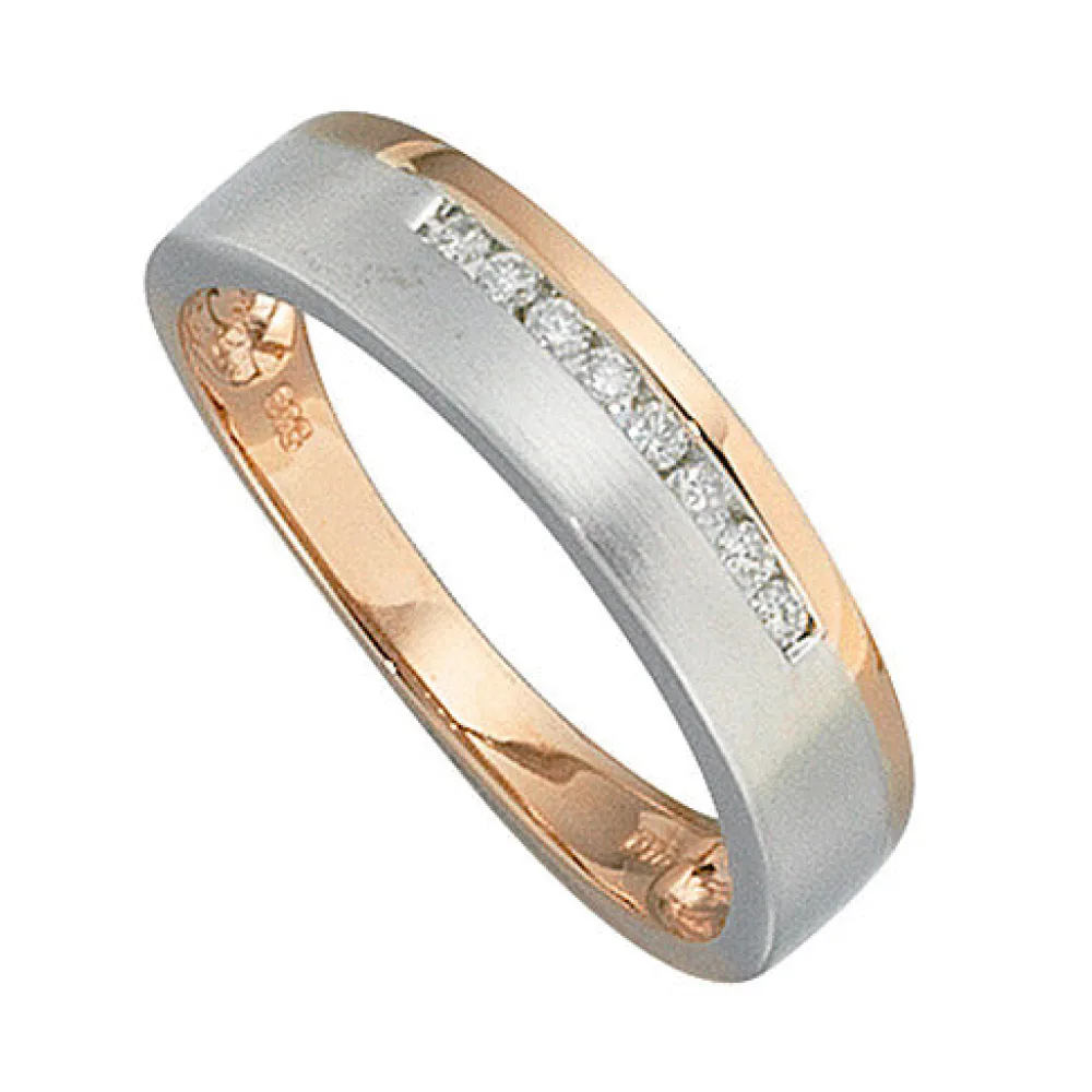 Damen Ring 585 Gold Rotgold Weißgold bicolor teilmatt 8 Diamanten Brillanten-58