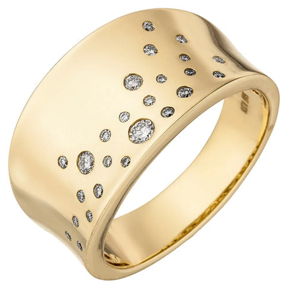 Damen Ring breit 585 Gold Gelbgold 25 Diamanten Brillanten 0 23ct. Goldring-56