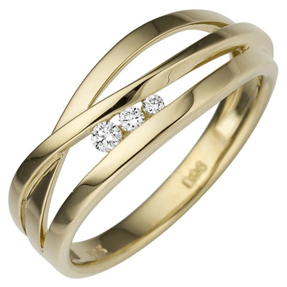 Damen Ring breit 585 Gold Gelbgold 3 Diamanten Brillanten 0 08ct. Goldring-60