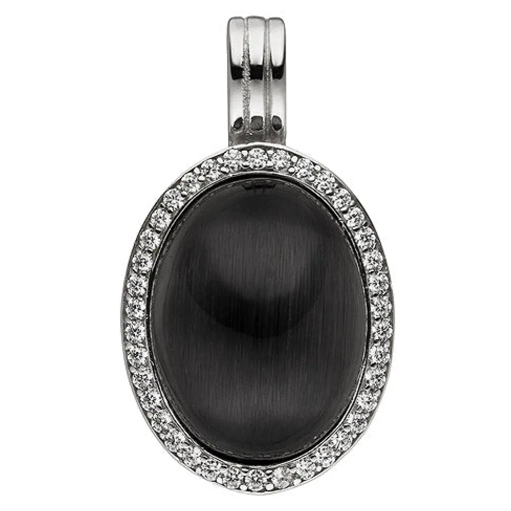 Anhänger Einhänger Oval 925 Sterling Silber Mondstein-Imitation und 38 Zirkonia