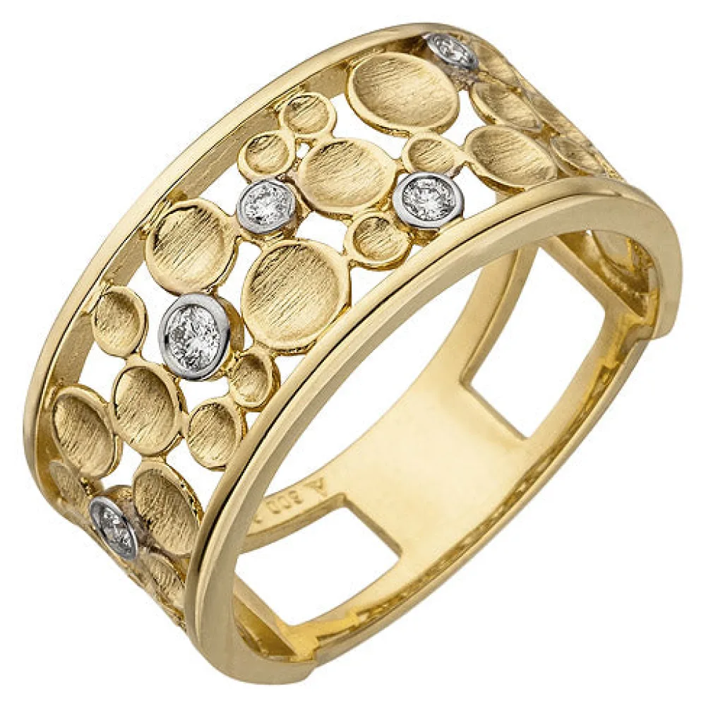 Damen Ring breit 585 Gold Gelbgold 5 Diamanten Brillanten Diamantring-60