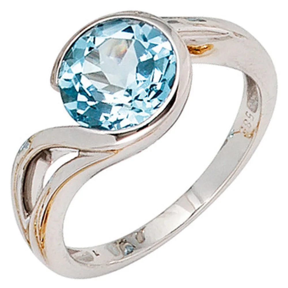 Damen Ring 585 Gold Weißgold 1 Blautopas hellblau blau Goldring-52