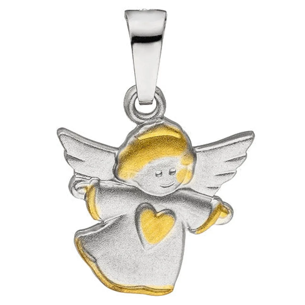 Anhänger Engel Schutzengel 925 Sterling Silber bicolor matt Silberanhänger