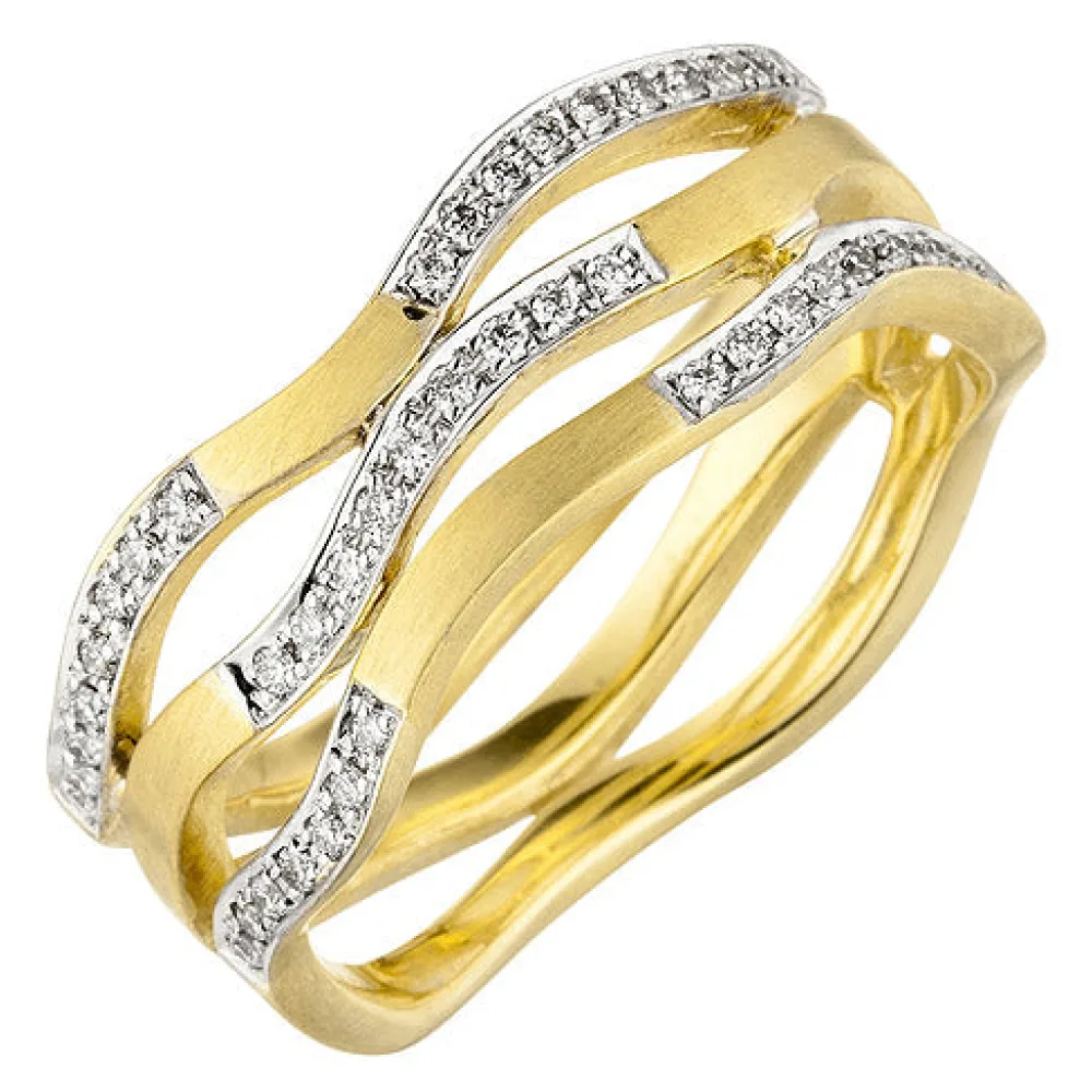 Damen Ring breit 585 Gold Gelbgold matt 42 Diamanten Brillanten Goldring-56