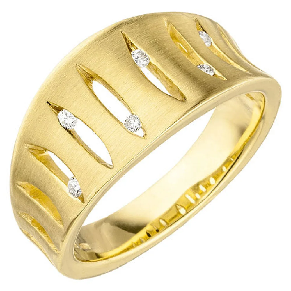 Damen Ring breit 585 Gold Gelbgold matt 6 Diamanten Brillanten Goldring-56