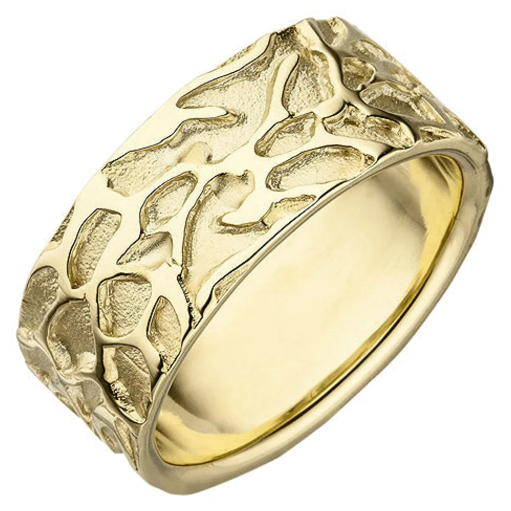 Damen Ring breit 585 Gold Gelbgold teil matt Goldring-56