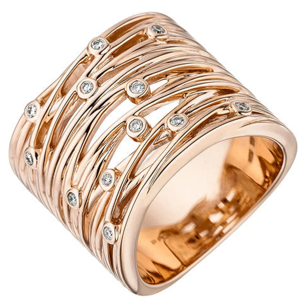 Damen Ring breit 585 Gold Rotgold 12 Diamanten Brillanten 0 14ct. Rotgoldring-58